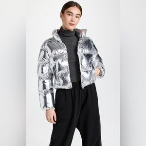 English Factory Metallic Silver Puffer Jacket